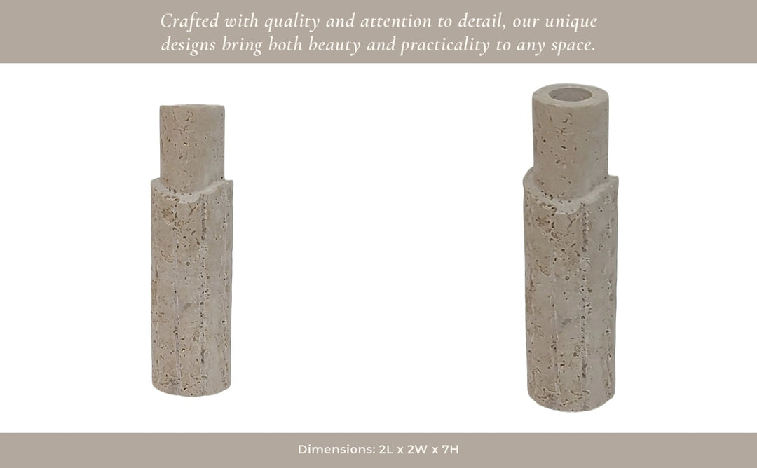 7X2" RAW EDGE TRAVERTINE TAPER HOLDER, TAN