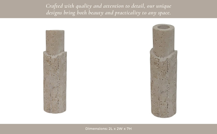 7X2" RAW EDGE TRAVERTINE TAPER HOLDER, TAN
