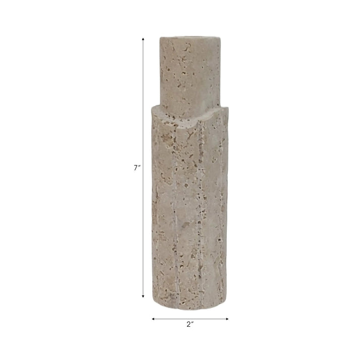 7X2" RAW EDGE TRAVERTINE TAPER HOLDER, TAN