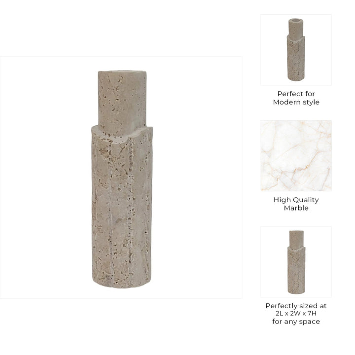 7X2" RAW EDGE TRAVERTINE TAPER HOLDER, TAN