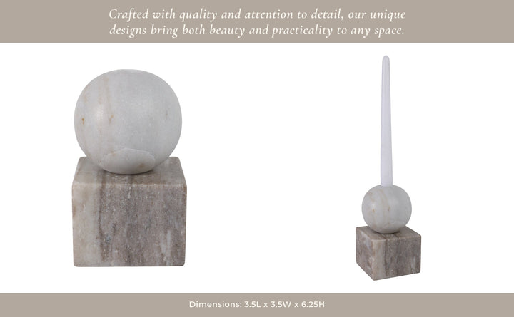 7X4" BALL ON CUBE MARBLE TAPER HOLDER, MULTI