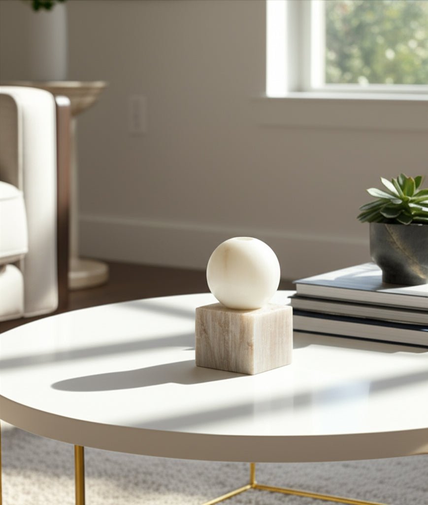7X4" BALL ON CUBE MARBLE TAPER HOLDER, MULTI