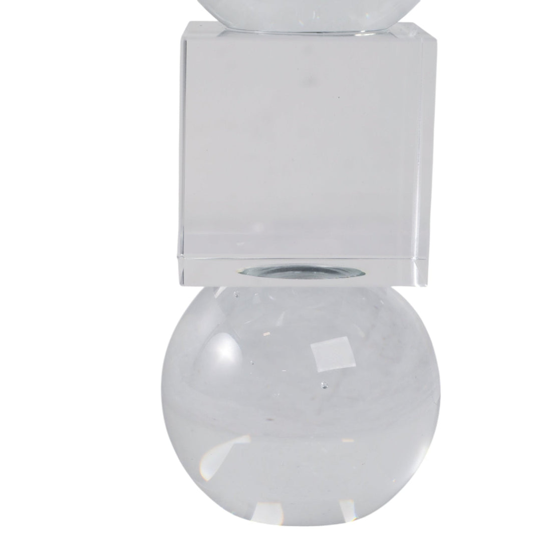 8" Crystal Orbs & Blocks Taper Candleholder, Clear