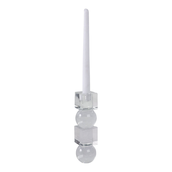 8" Crystal Orbs & Blocks Taper Candleholder, Clear