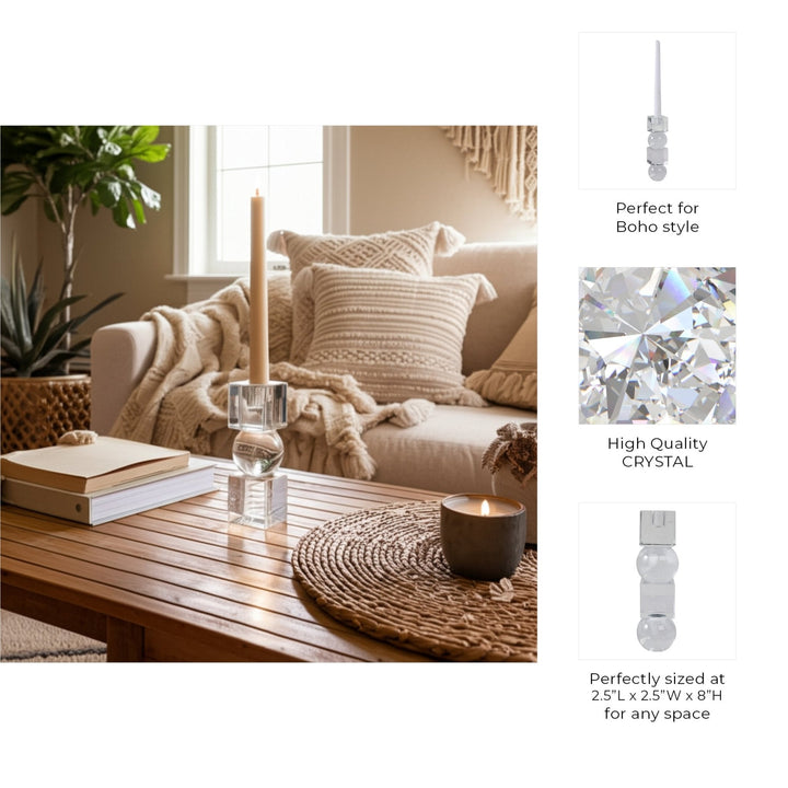 8" Crystal Orbs & Blocks Taper Candleholder, Clear