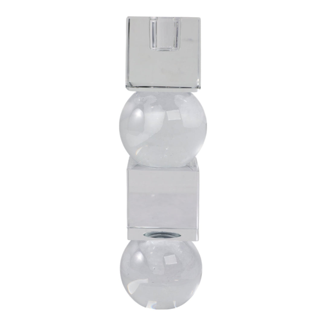 8" Crystal Orbs & Blocks Taper Candleholder, Clear