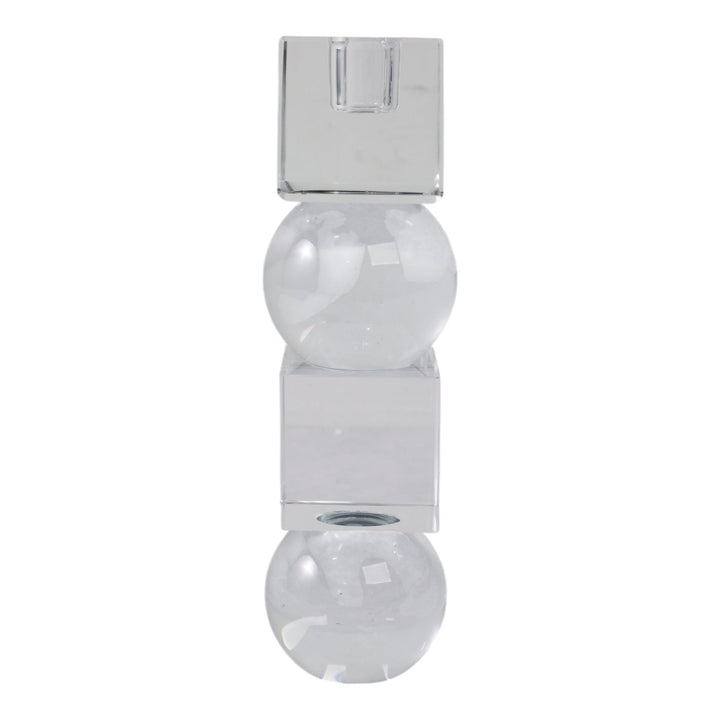 8" Crystal Orbs & Blocks Taper Candleholder, Clear