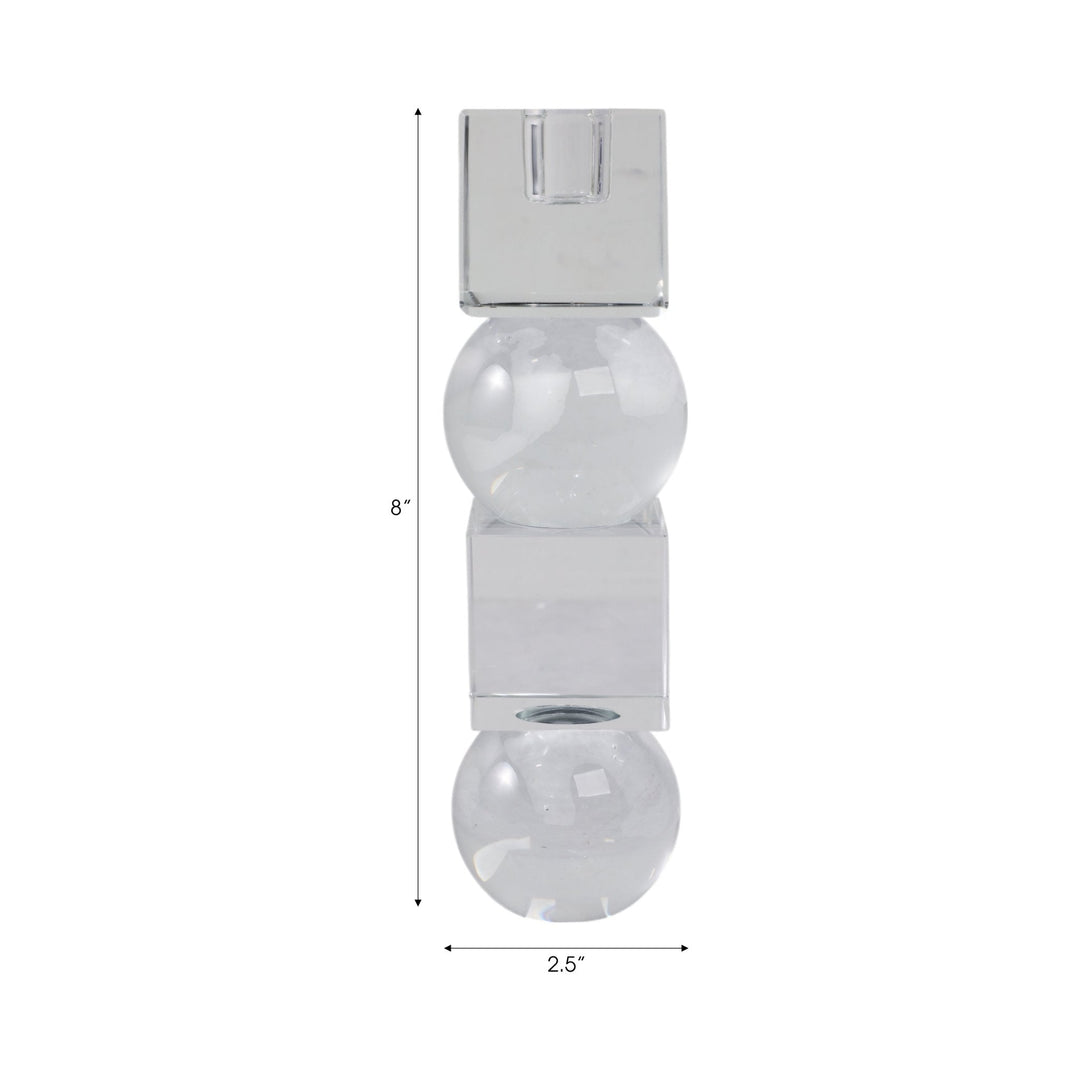 8" Crystal Orbs & Blocks Taper Candleholder, Clear