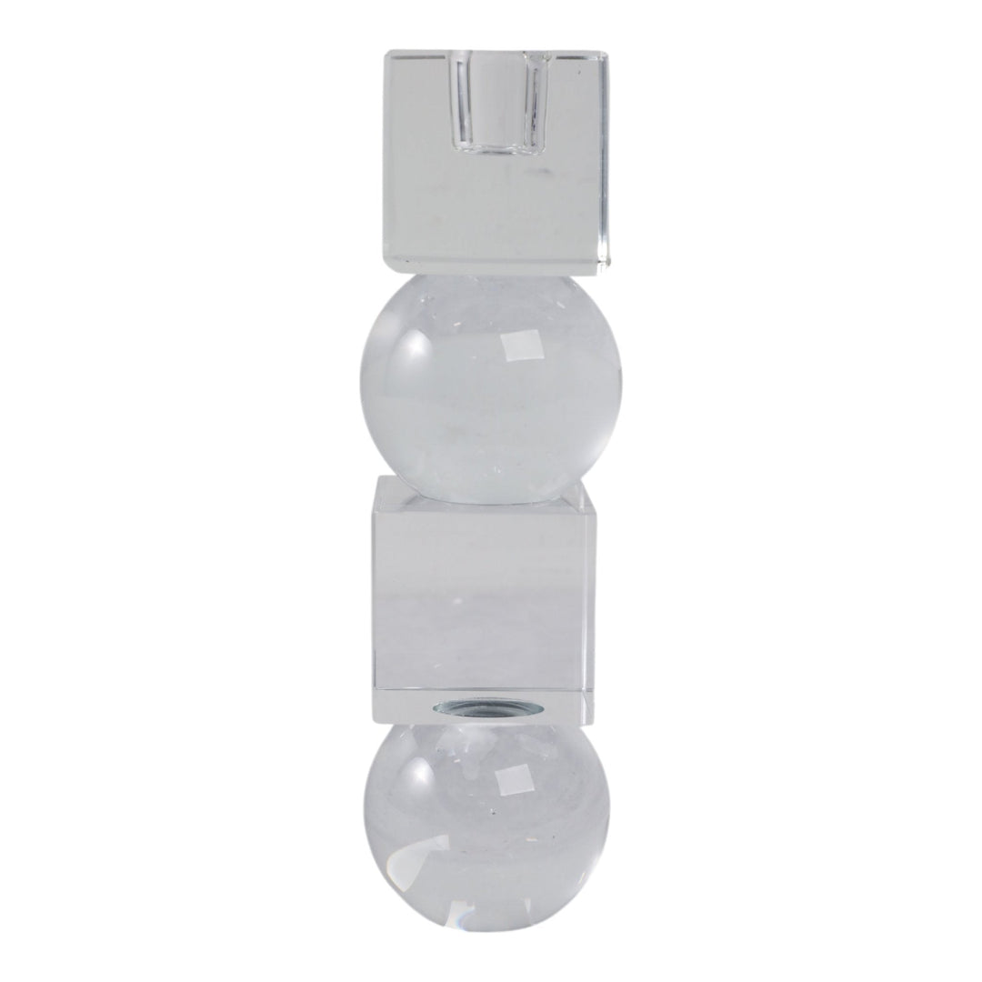 8" Crystal Orbs & Blocks Taper Candleholder, Clear