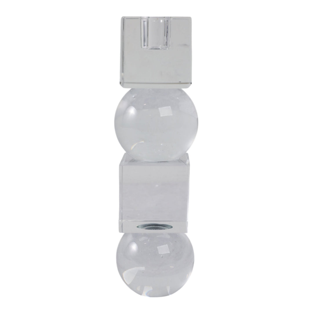 8" Crystal Orbs & Blocks Taper Candleholder, Clear
