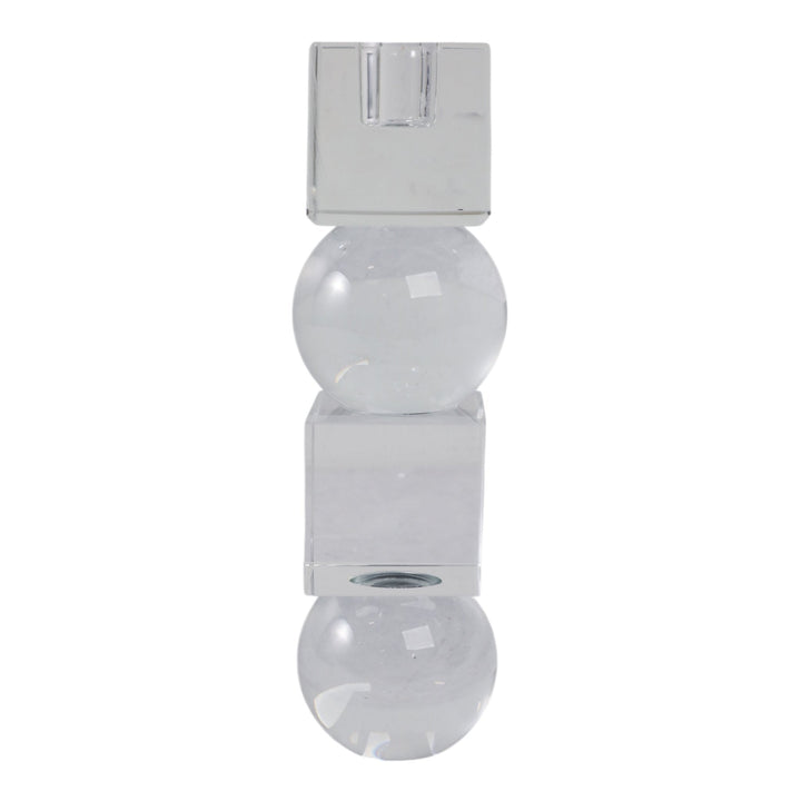 8" Crystal Orbs & Blocks Taper Candleholder, Clear