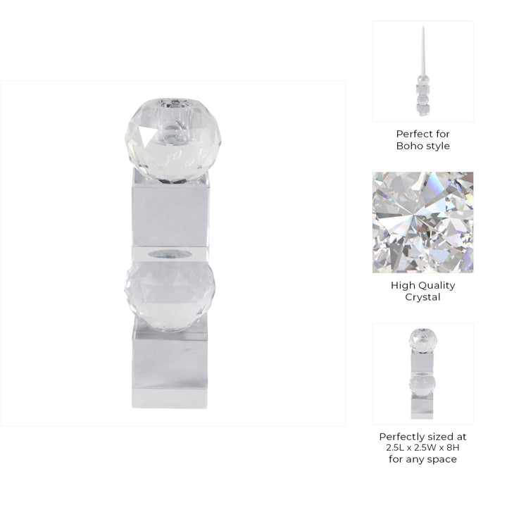 8" FACETED CRYSTAL ORBS CRYSTAL TAPERHOLDER, CLEAR