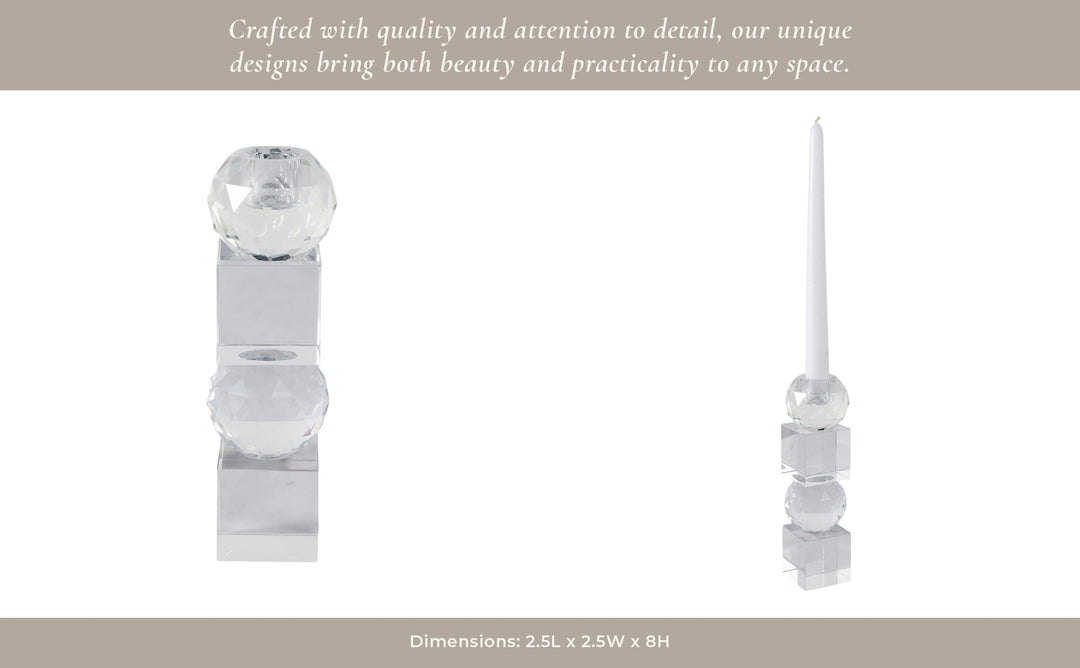 8" FACETED CRYSTAL ORBS CRYSTAL TAPERHOLDER, CLEAR