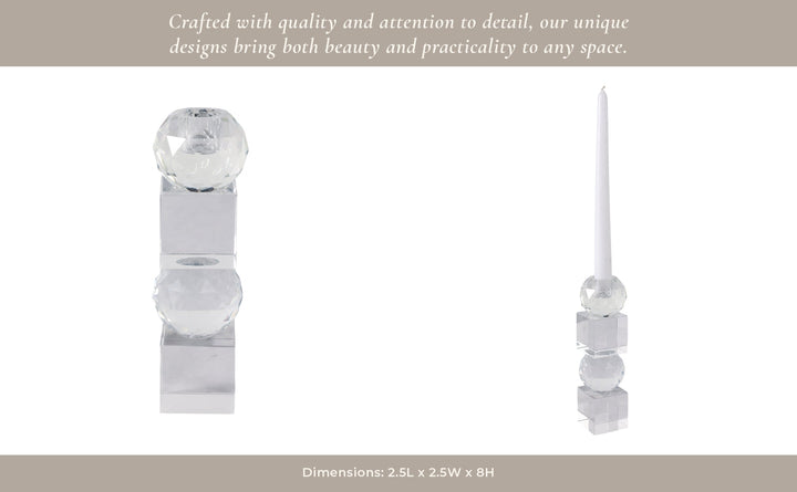 8" FACETED CRYSTAL ORBS CRYSTAL TAPERHOLDER, CLEAR
