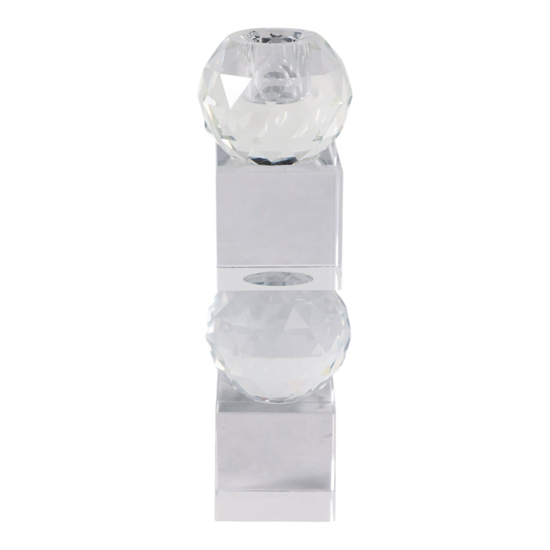 8" FACETED CRYSTAL ORBS CRYSTAL TAPERHOLDER, CLEAR
