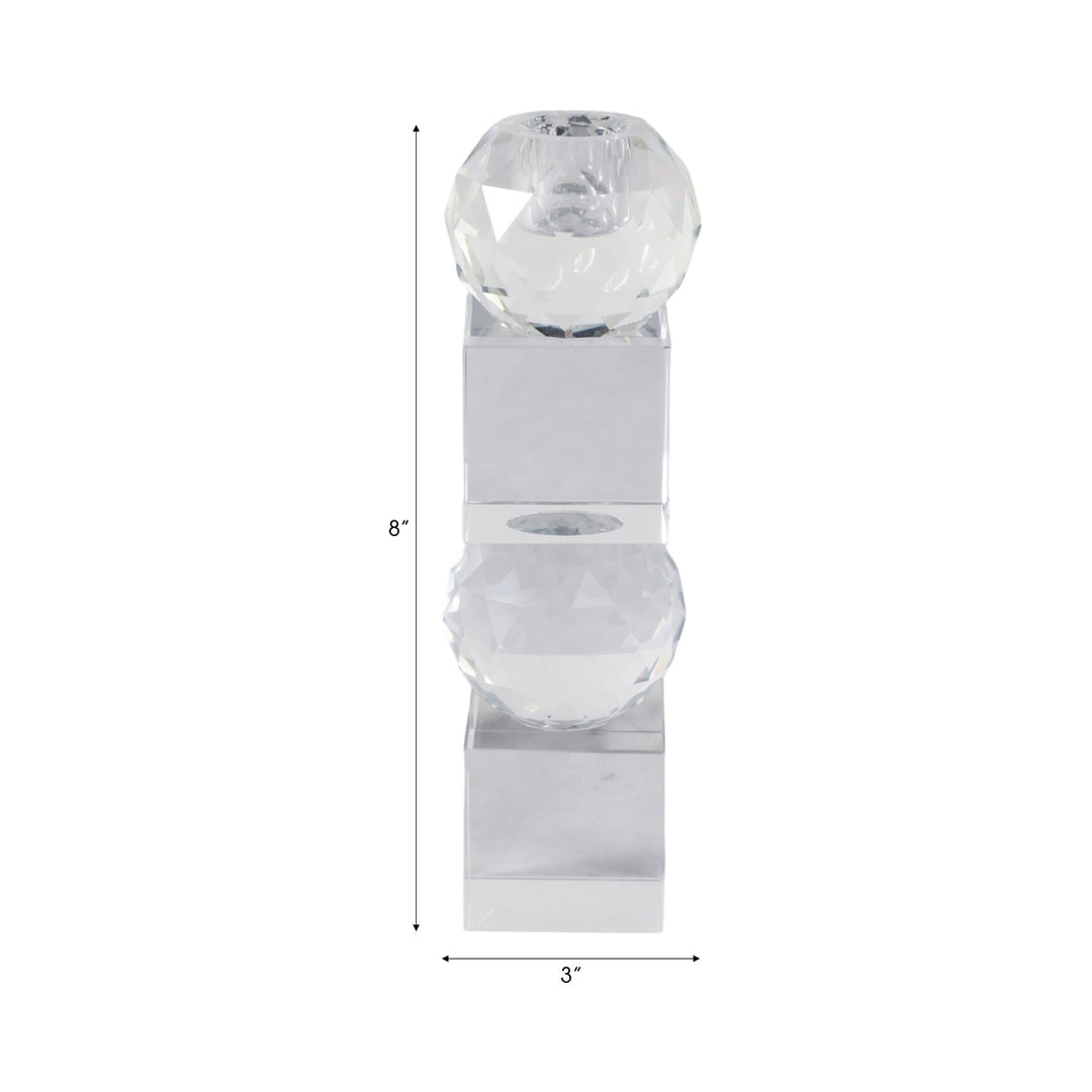 8" FACETED CRYSTAL ORBS CRYSTAL TAPERHOLDER, CLEAR