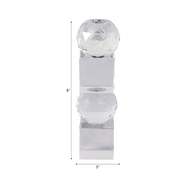 8" FACETED CRYSTAL ORBS CRYSTAL TAPERHOLDER, CLEAR
