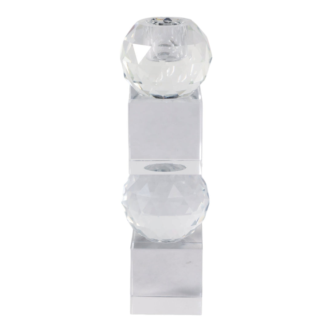 8" FACETED CRYSTAL ORBS CRYSTAL TAPERHOLDER, CLEAR