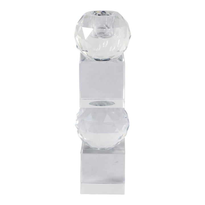 8" FACETED CRYSTAL ORBS CRYSTAL TAPERHOLDER, CLEAR