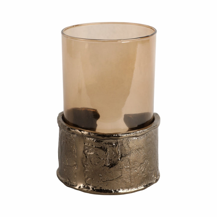 8" MAPUTO SM CANDLE HOLDER GLASS, BROWN
