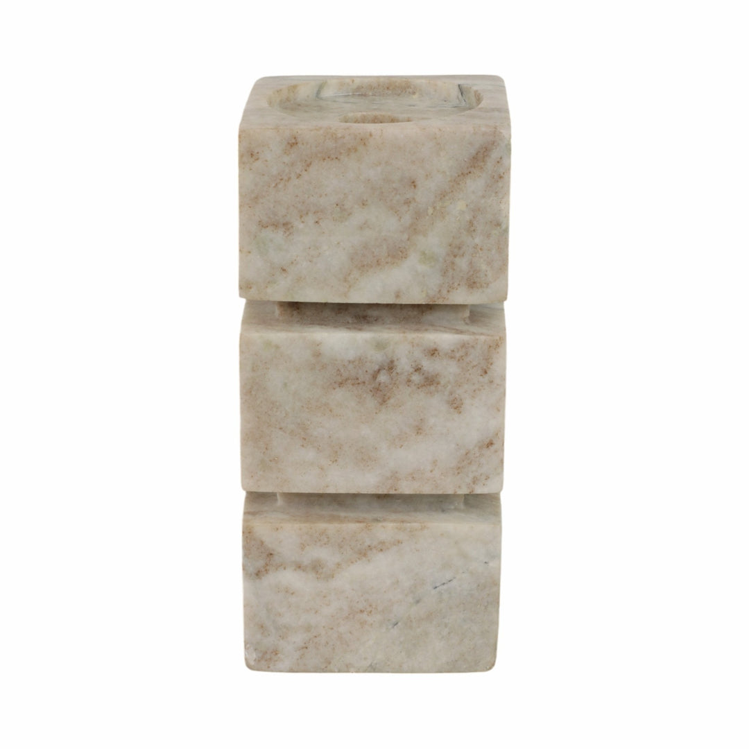 8" Onyx Marble Stacked Cubes Pillar Candleholder,