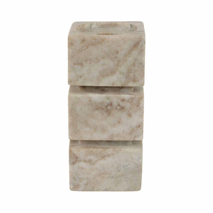 8" Onyx Marble Stacked Cubes Pillar Candleholder,