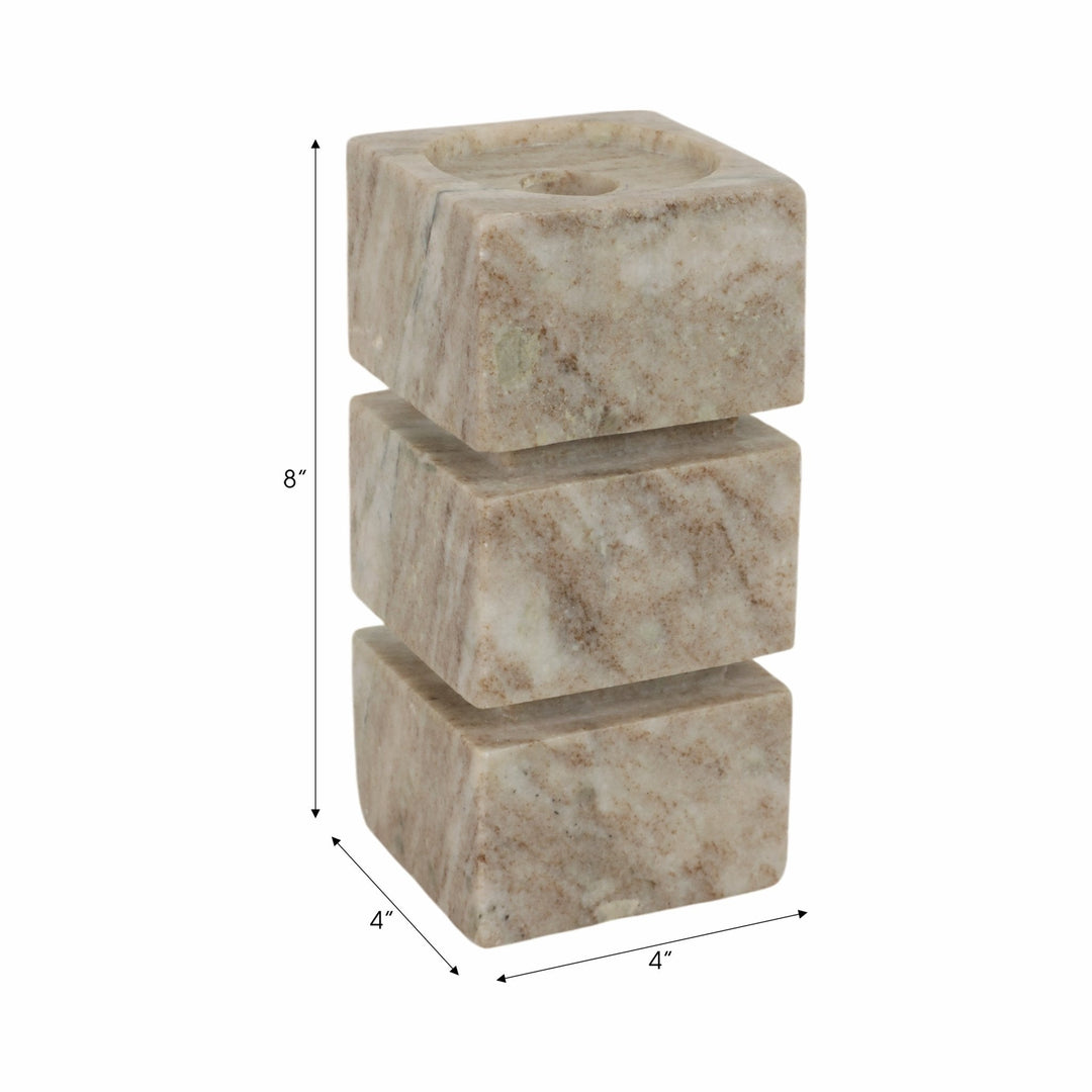 8" Onyx Marble Stacked Cubes Pillar Candleholder,