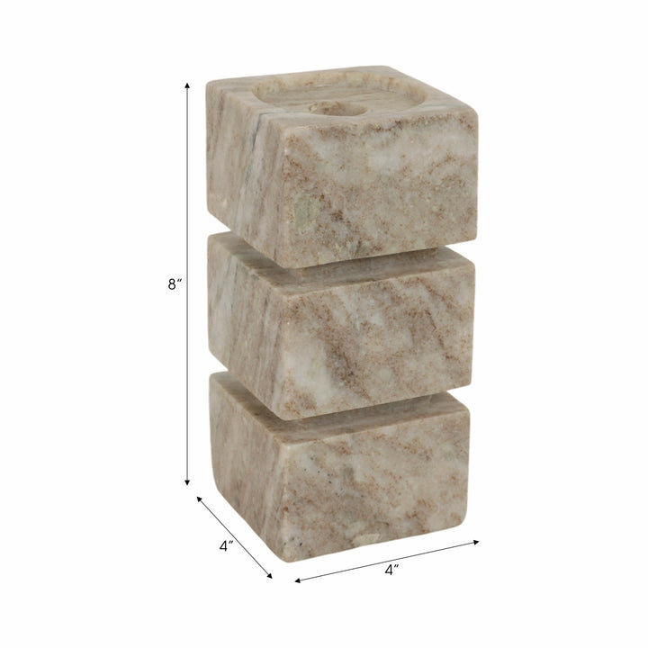 8" Onyx Marble Stacked Cubes Pillar Candleholder,