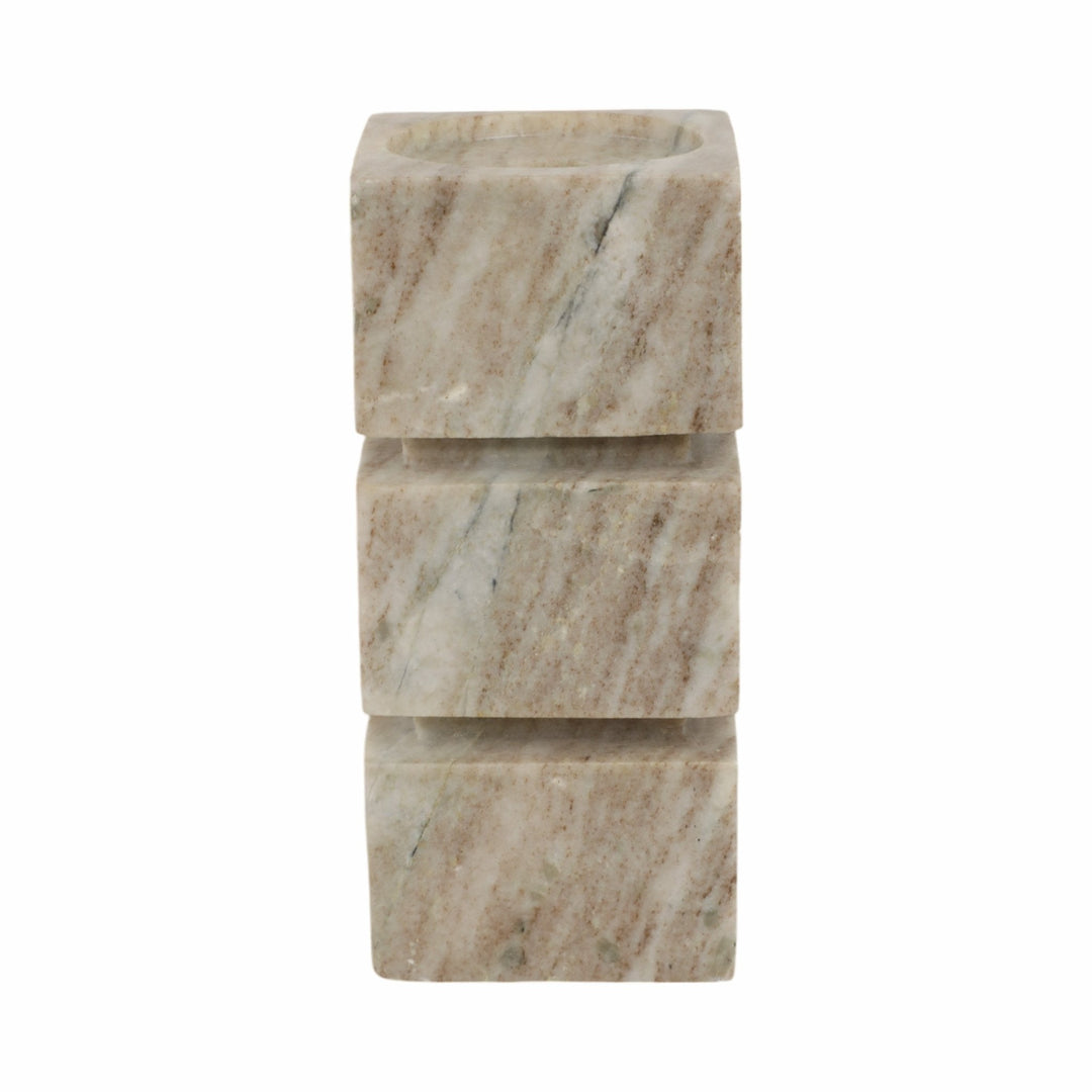8" Onyx Marble Stacked Cubes Pillar Candleholder,