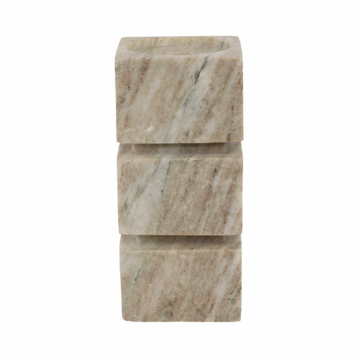 8" Onyx Marble Stacked Cubes Pillar Candleholder,