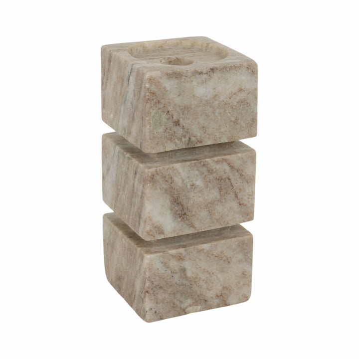 8" Onyx Marble Stacked Cubes Pillar Candleholder,
