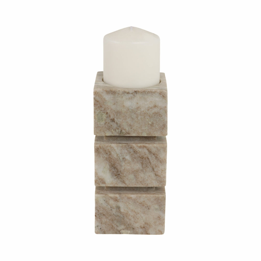 8" Onyx Marble Stacked Cubes Pillar Candleholder,