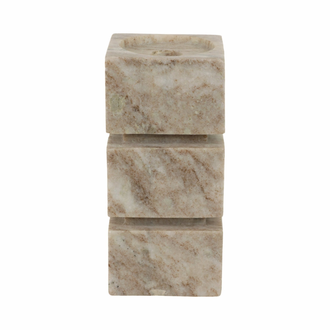 8" Onyx Marble Stacked Cubes Pillar Candleholder,