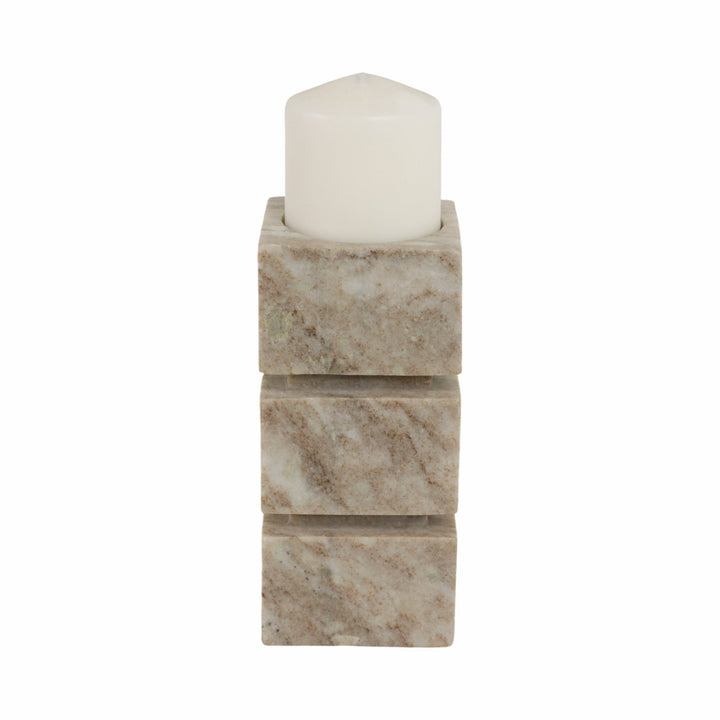 8" Onyx Marble Stacked Cubes Pillar Candleholder,