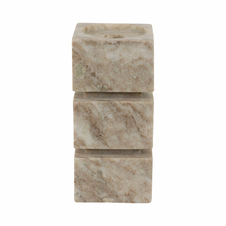 8" Onyx Marble Stacked Cubes Pillar Candleholder,