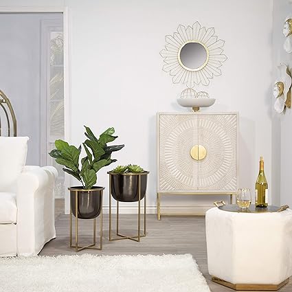 MARBLE 12" BOWL W/ METAL BASE, WHITE