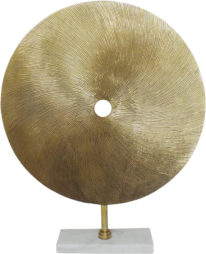 METAL 24" SWIRLY DISC W/ STAND, GOLD