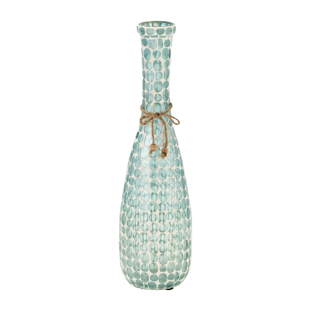 GLASS, 16"H MOSAIC VASE, BLUE