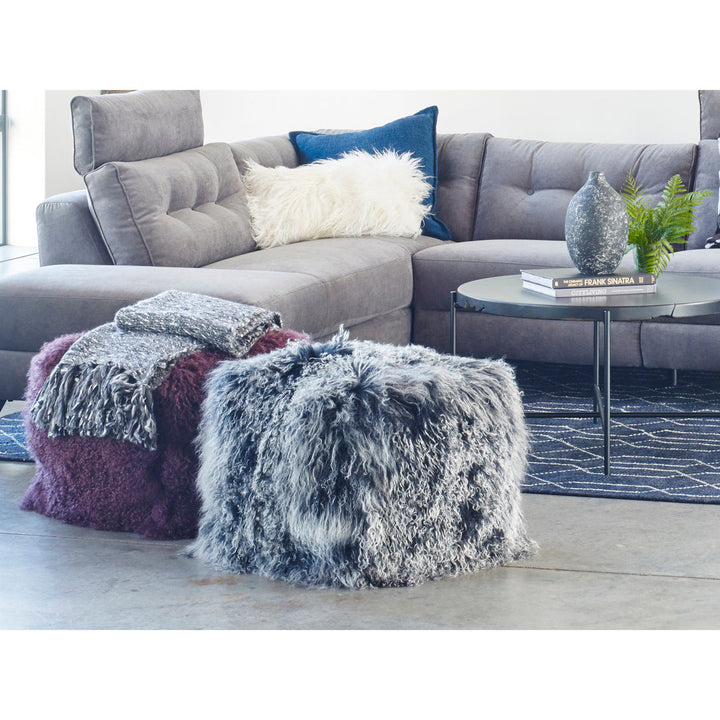 Lamb Fur Pouf Black Snow