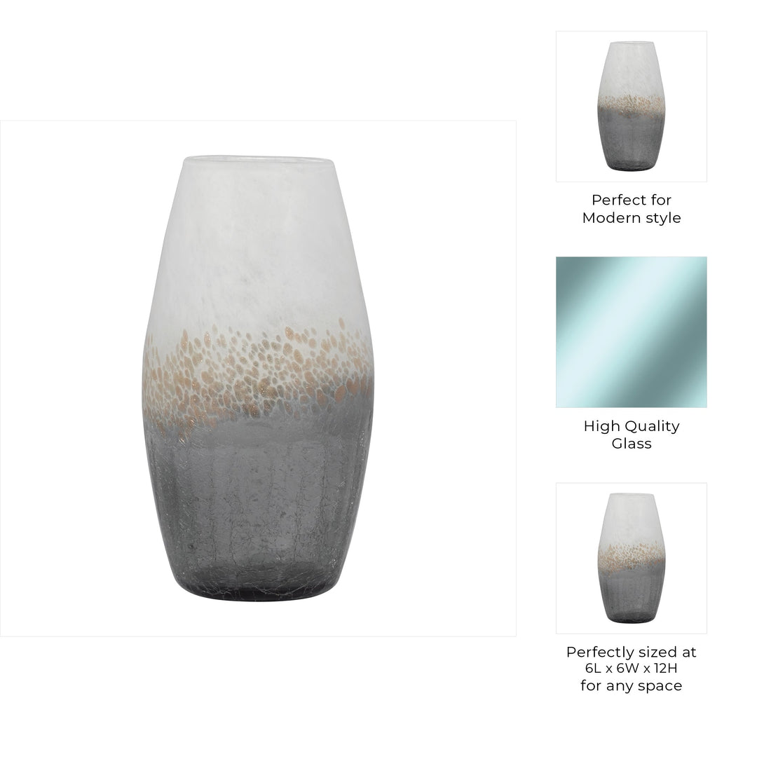 GLASS, 11" CRACKLE VASE, MULTI