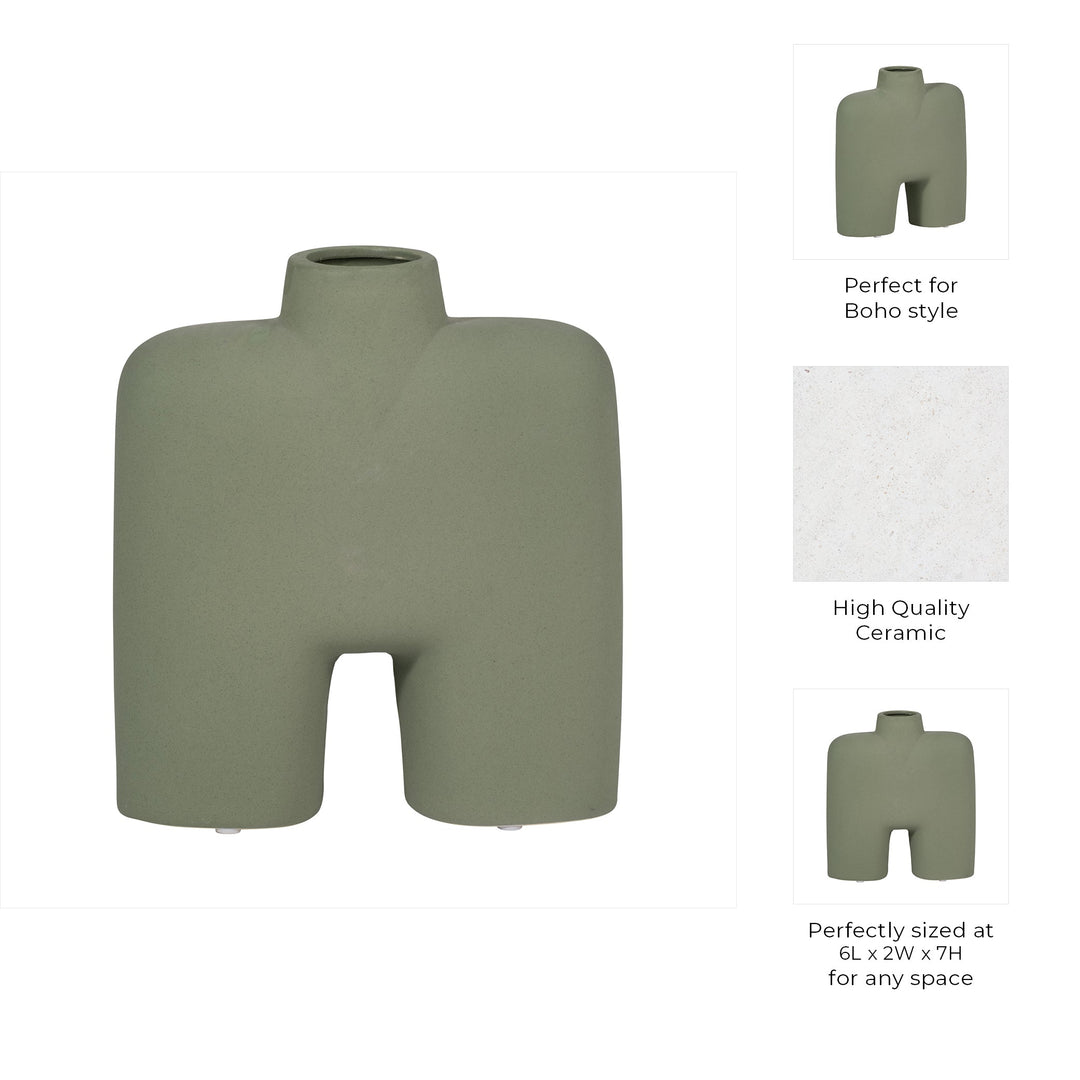 CER, 7" SQUARE SHAPE VASE, DARK SAGE