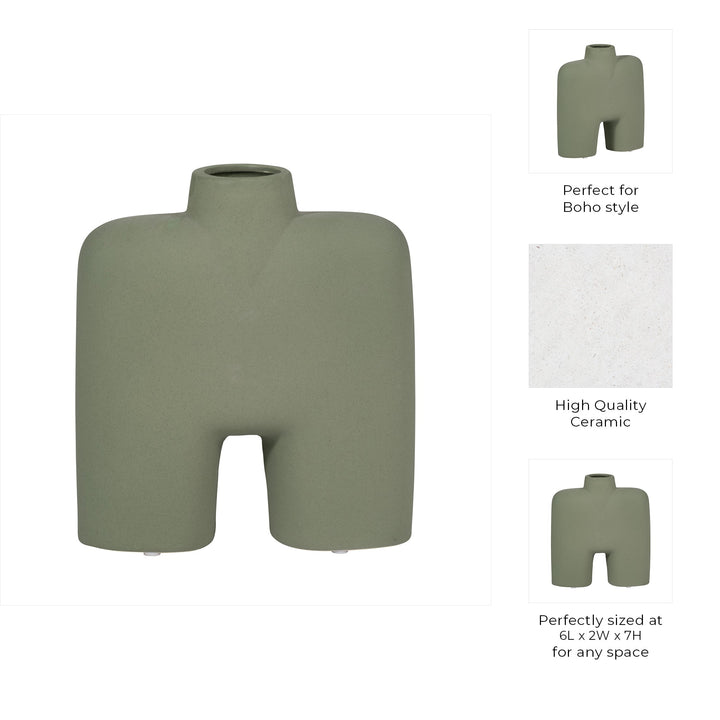 CER, 7" SQUARE SHAPE VASE, DARK SAGE