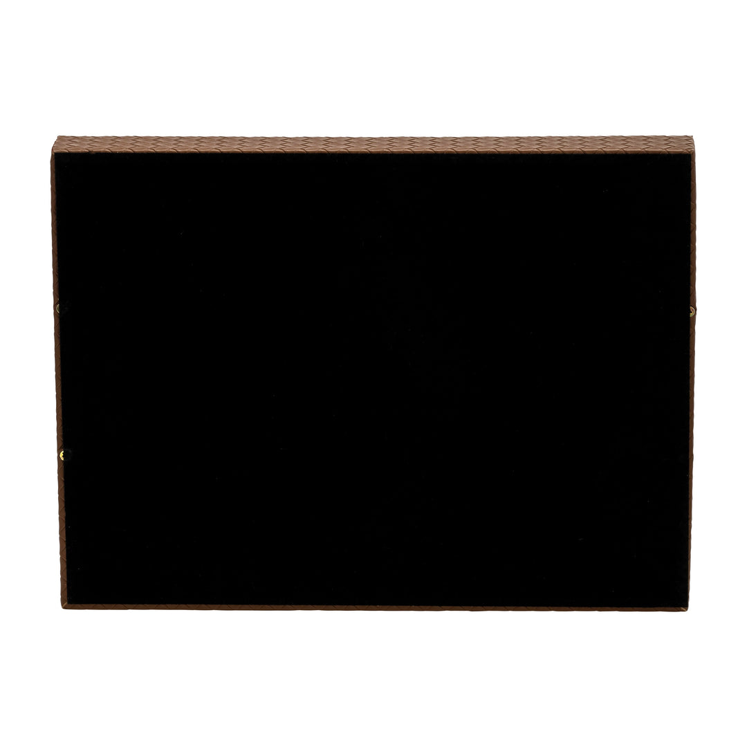 S/2 16/18"L FAUX LEATHER WEAVE TRAYS, COGNAC