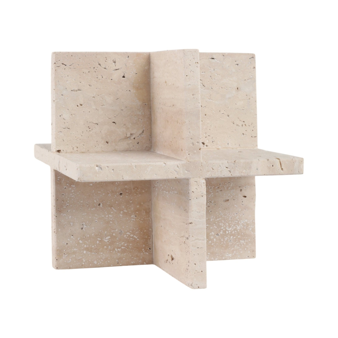 8X8" TRAVERTINE GEO OBJECT, TAN