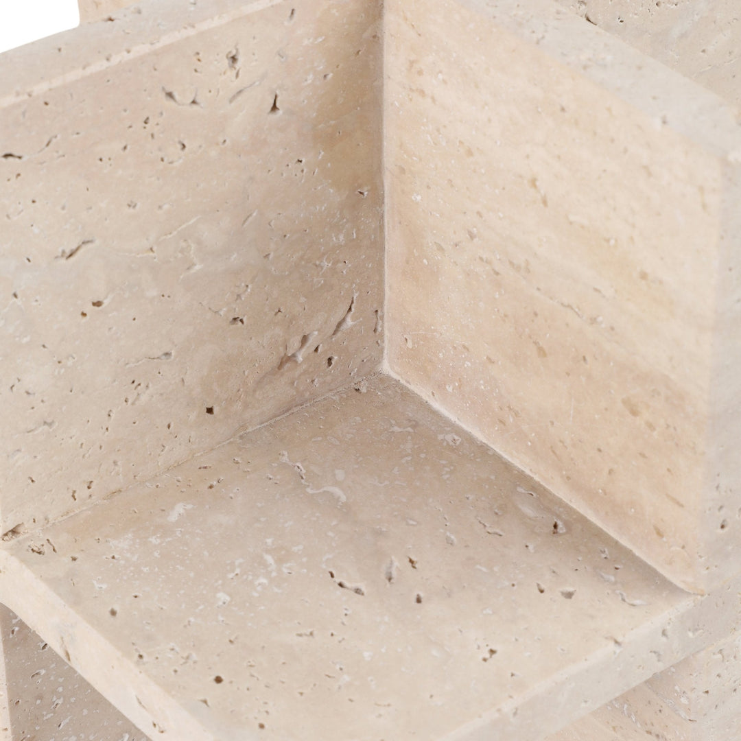 8X8" TRAVERTINE GEO OBJECT, TAN