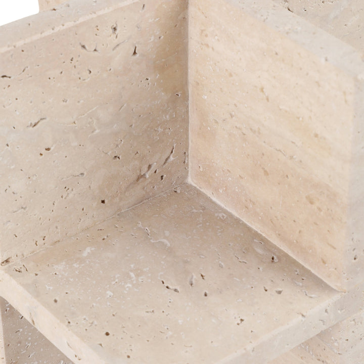 8X8" TRAVERTINE GEO OBJECT, TAN