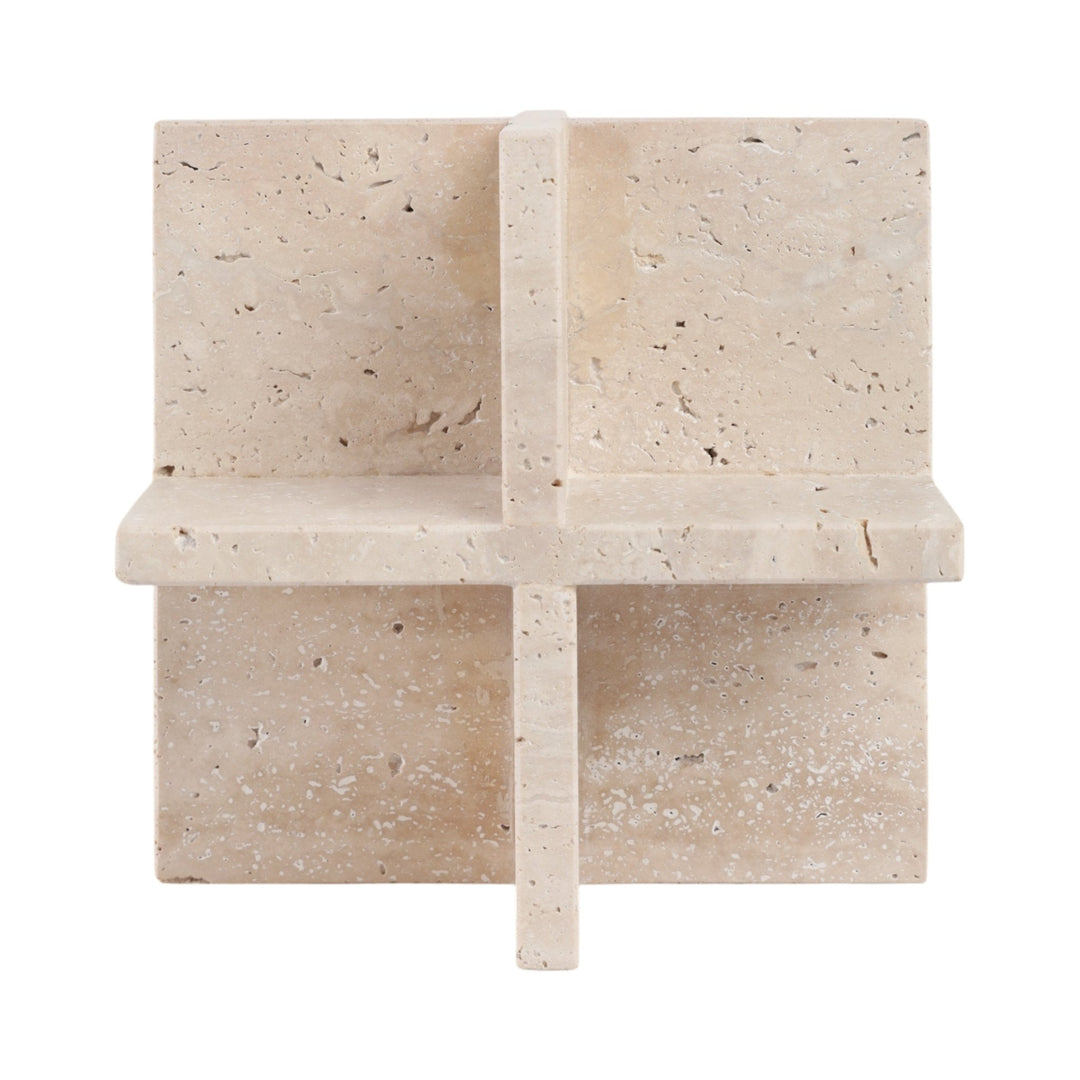 8X8" TRAVERTINE GEO OBJECT, TAN