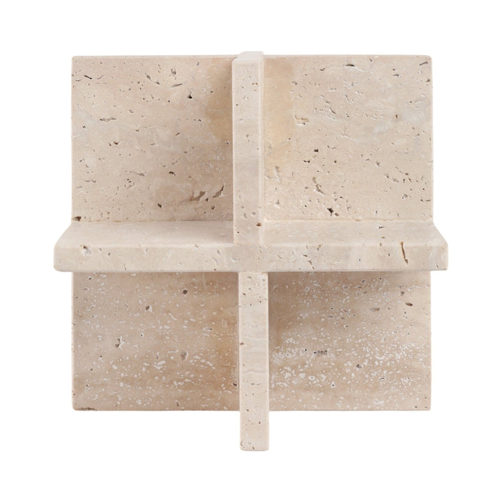 8X8" TRAVERTINE GEO OBJECT, TAN
