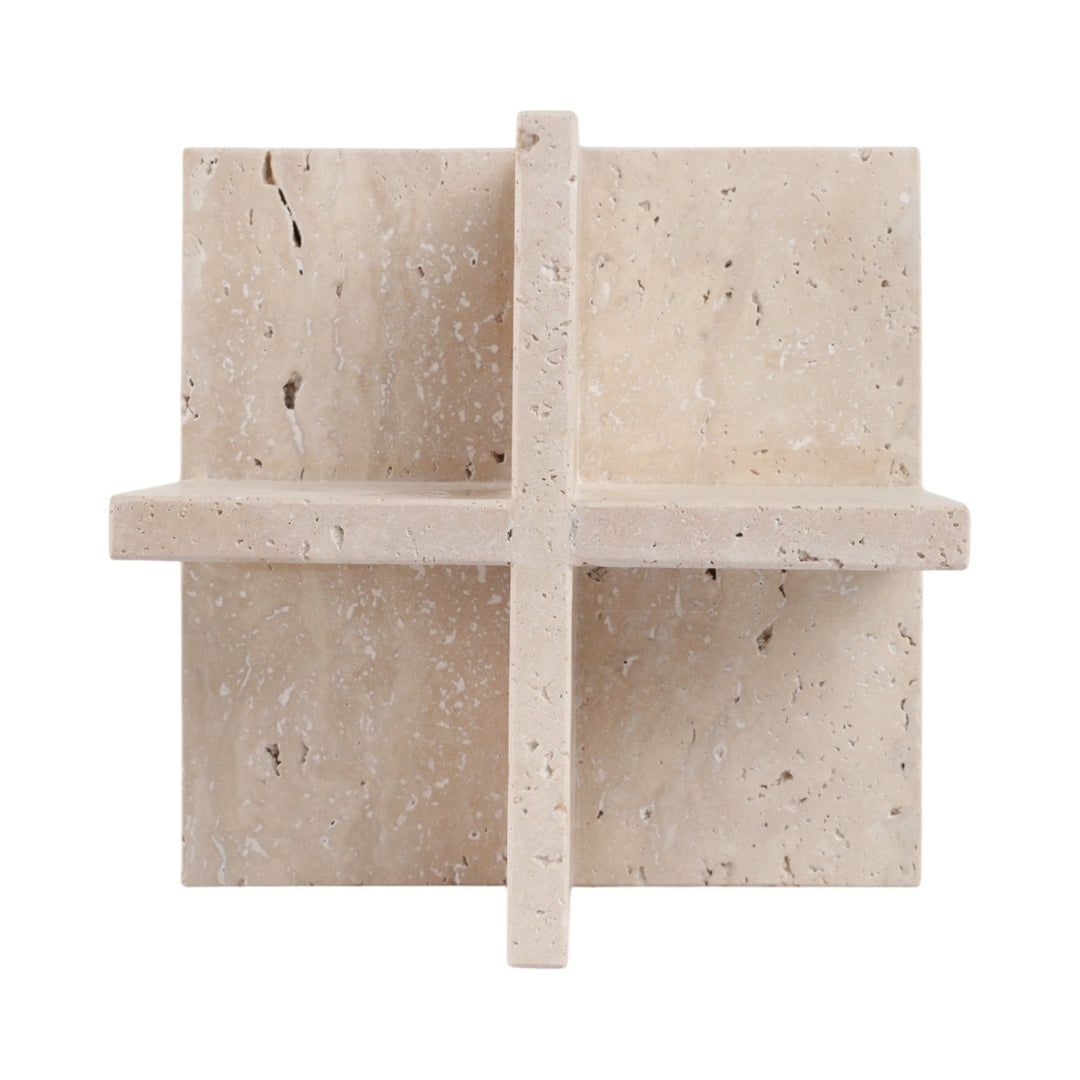 8X8" TRAVERTINE GEO OBJECT, TAN