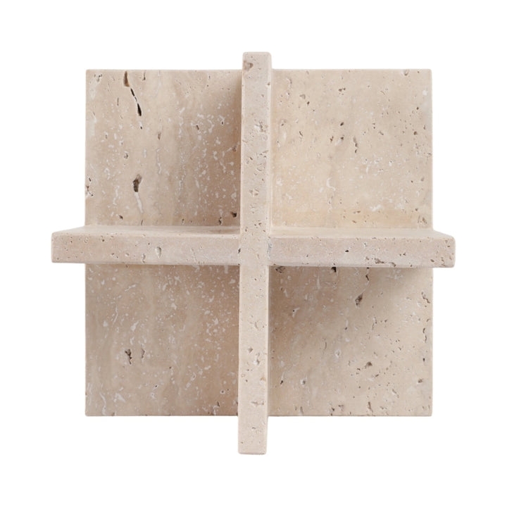 8X8" TRAVERTINE GEO OBJECT, TAN